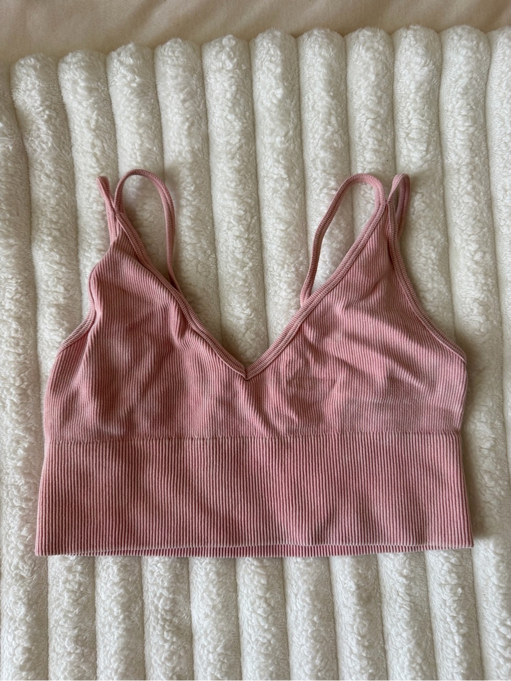 Paradise Ribbed V-Neck Bralette in Dusty Rose